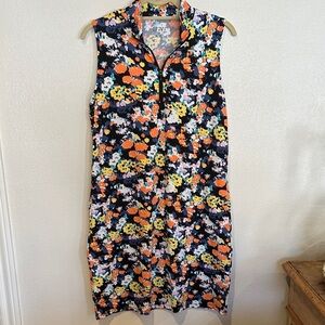 Tribal Sport Athletic Golf Tennis Floral Zip-Up Midi Dress Multicolor Size M